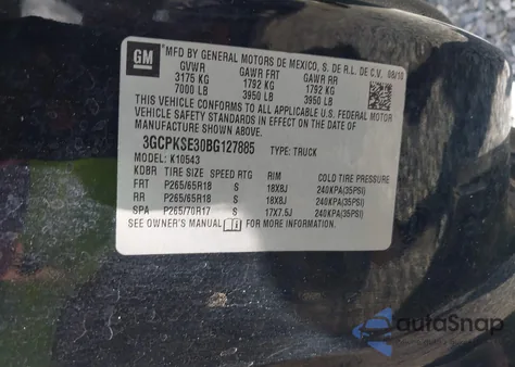 2011 Chevrolet Silverado 1500 Lt z USA, uszkodzony, nr VIN 3GCPKSE30BG127885